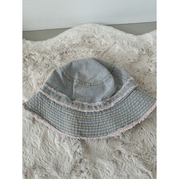 David and Young Bucket Hat  Denim One Size Cotton Denim Blue Pink Raw Hem - Picture 2 of 4
